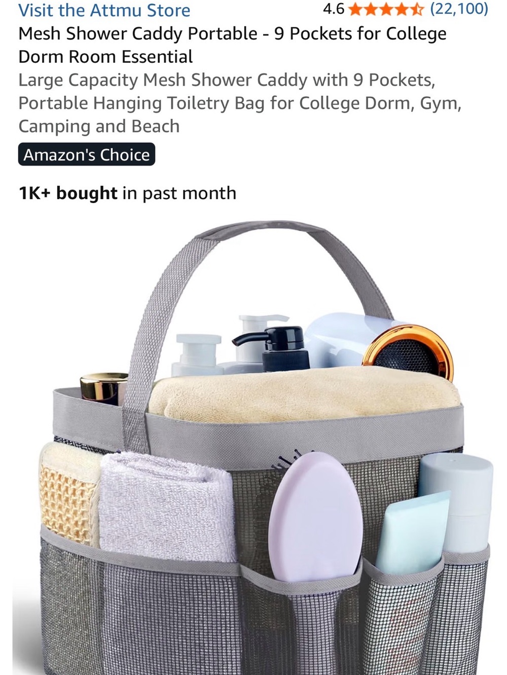 Mesh Shower Caddy Tote - Gray -